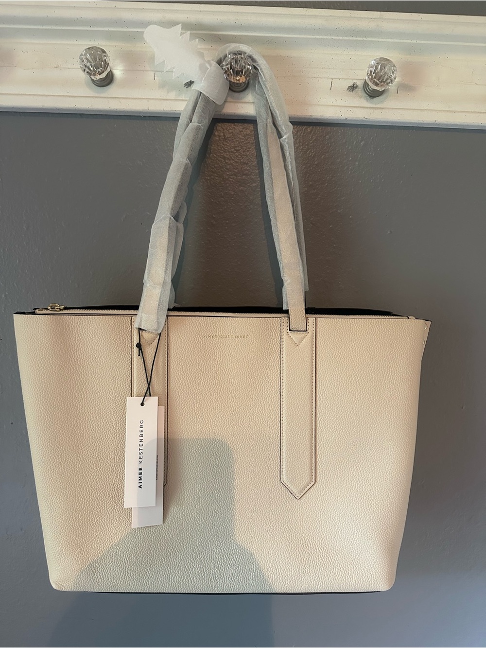 Aimee Kestenberg Pebbled Cream Tote with Top Handles